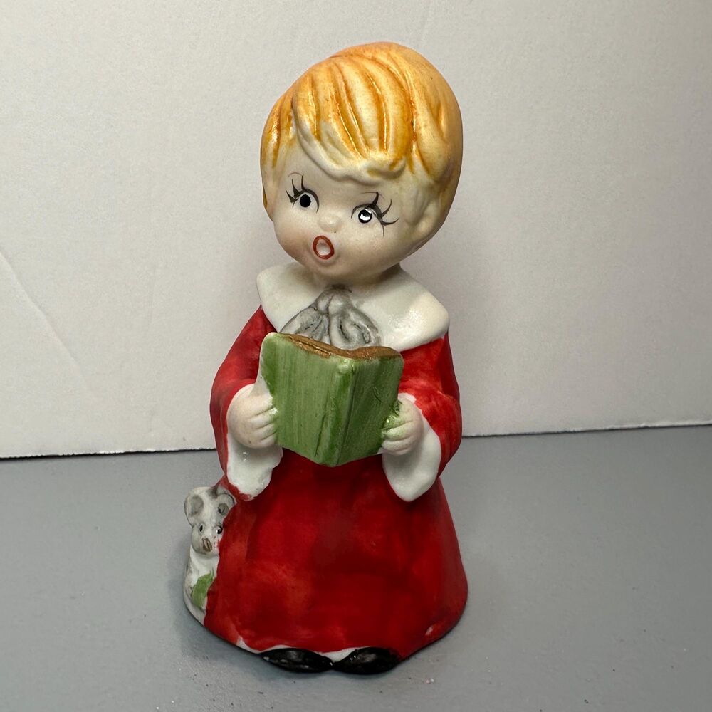 Vtg MWC Caroling Choir Boy Figurine Bell Bisque Porcelain Collectible 4,5” x 2”